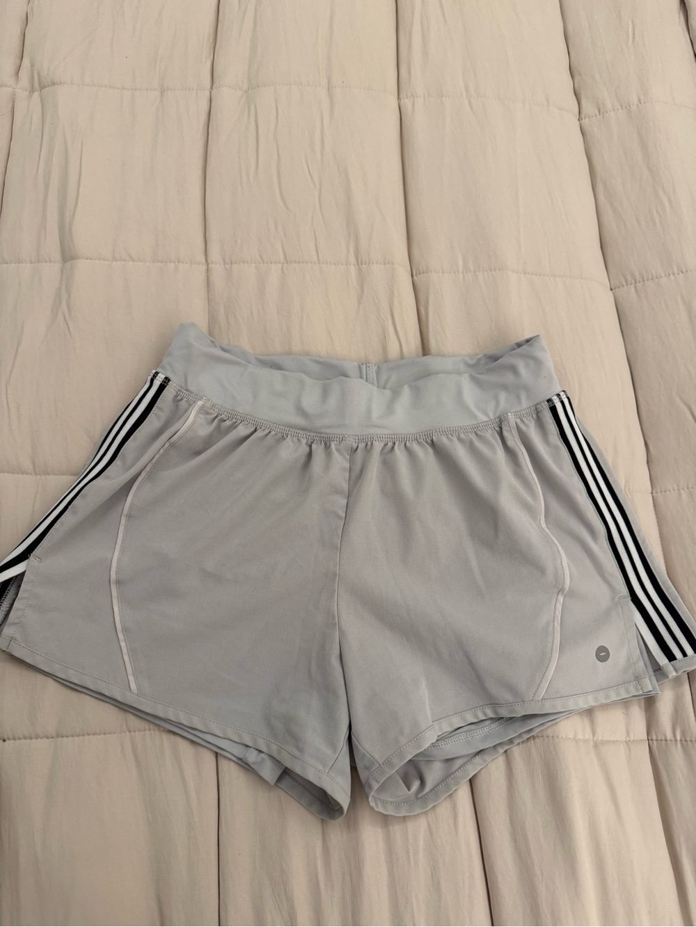 Avia Light Gray Athletic Shorts with Black Side Stripes